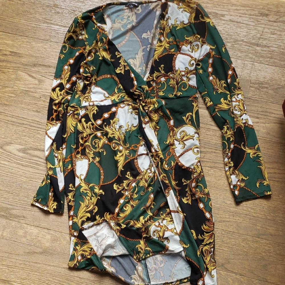Fashion Nova Green Wrap Tunic Dress